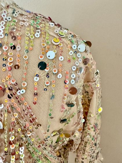 Sequin shortsleeve dress man made embroidery mesh in lined pearly circular neck รูปที่ 15