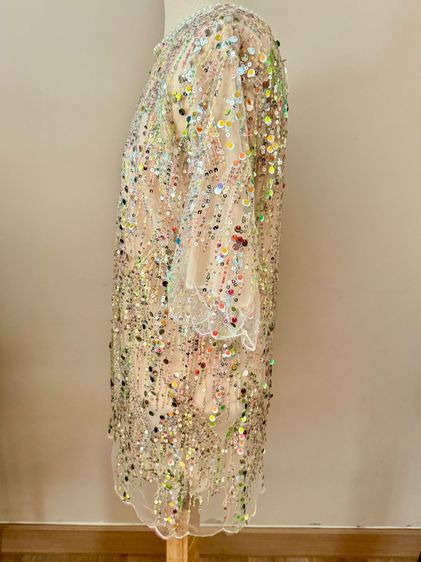 Sequin shortsleeve dress man made embroidery mesh in lined pearly circular neck รูปที่ 3