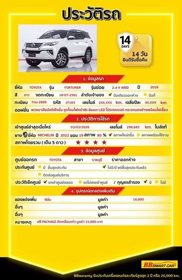 Toyota Fortuner 2018 2.4 V 4WD Utility-car ดีเซล ไม่ติดแก๊ส เกียร์อัตโนมัติ ขาว รูปที่ 2