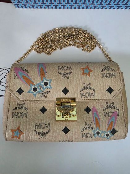 หญิง อื่นๆ หนังแท้ MCM Millie Star Eyed Bunny Visetos Cognac Small Flap Crossbody Bag