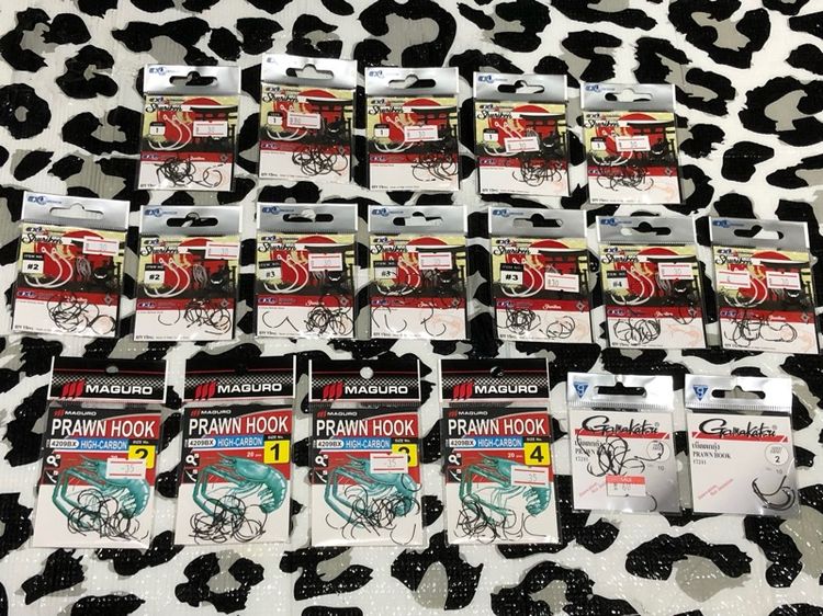 ตัวเบ็ด ตกกุ้ง มีหลายเบอร์ หลายยี่ห้อ รวมทั้งหมด 18 ซอง เหมา 350 บาท 