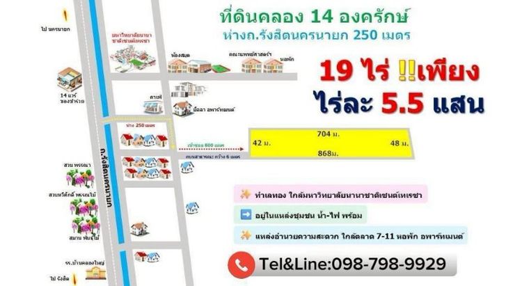 ไม่ใช่ ที่ดินคลอง14 องครักษ์  19ไร่   ใกล้ถนนใหญ่รังสิต-ธัญบุรี