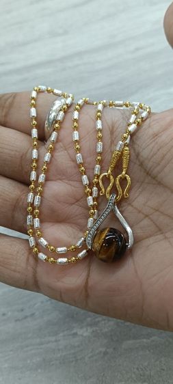 สร้อยคอพร้อมจี้หินไทเกอร์อายไม่ลอกไม่ดำใส่อาบน้ำได้