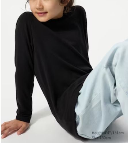 KIDS เสื้อยืด HEATTECH Ultra Warm ของ Uniqlo แท้ ทรงคอกลมแขนยาว สีดำ Size 110