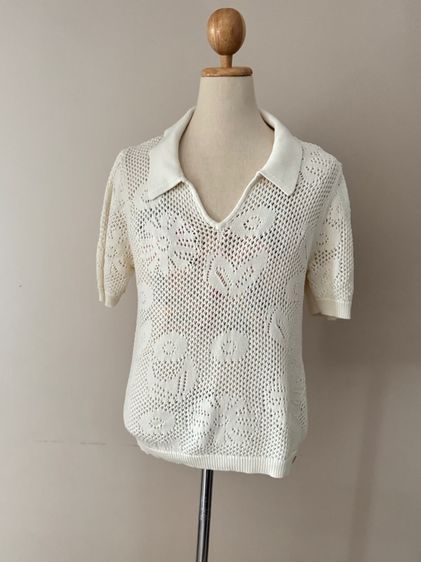 พร้อมส่งทันที Free EMS Used Lyn Around Polo Collar Knitted Top Size L คอปก ผ้านิตนุ่มๆสีขาว รูปที่ 5