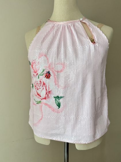 ไม่มีแขน ชมพู เสื้อเชิ้ตและเสื้อผู้หญิง พร้อมส่ง Sleeveless Sequin Top Pink Rose Lyn Around Size L
