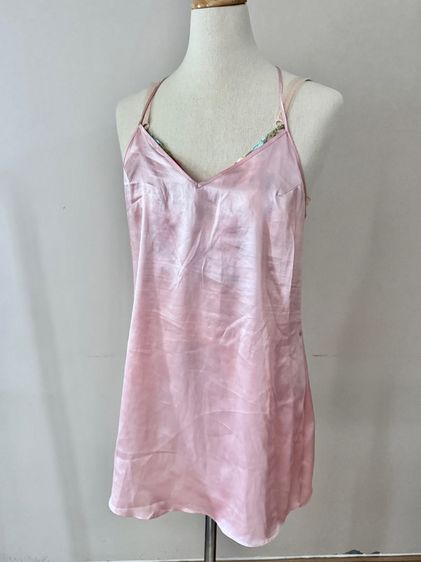 เดรสสายเดี่ยวคอวีสีชมพูผ้าซาติน One Size รูปที่ 7