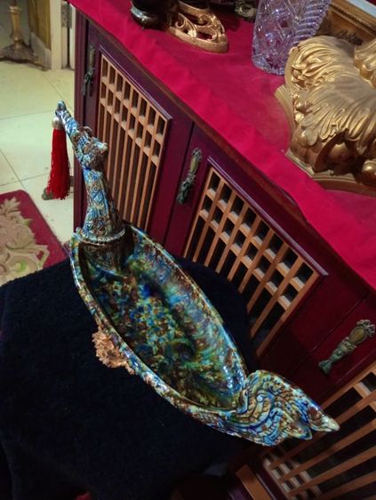 เรือหงส์กระเบื้องเคลือบเบญจรงค์ขนาดใหญ่เก่าโบราณสภาพเยี่ยม รูปที่ 4