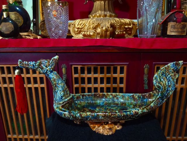 เรือหงส์กระเบื้องเคลือบเบญจรงค์ขนาดใหญ่เก่าโบราณสภาพเยี่ยม รูปที่ 3