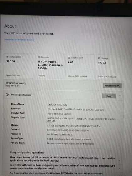 acer nitro 5   i7 rtx3050 32gb  144hz  รูปที่ 3