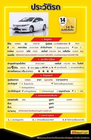 Honda Civic 2013 1.5 Hybrid Sedan ไฮบริด ไม่ติดแก๊ส เกียร์อัตโนมัติ ขาว รูปที่ 2