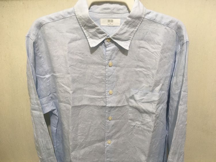 เสื้อเชิ้ต ผ้าลินิน  แบรนด์ UNIQLO สีฟ้าพาสเทล รูปที่ 3
