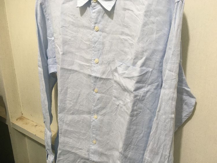 เสื้อเชิ้ต ผ้าลินิน  แบรนด์ UNIQLO สีฟ้าพาสเทล รูปที่ 5