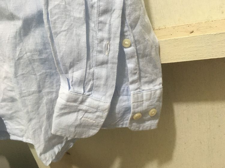 เสื้อเชิ้ต ผ้าลินิน  แบรนด์ UNIQLO สีฟ้าพาสเทล รูปที่ 6