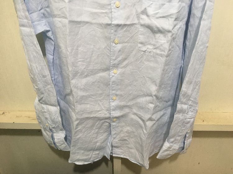 เสื้อเชิ้ต ผ้าลินิน  แบรนด์ UNIQLO สีฟ้าพาสเทล รูปที่ 4