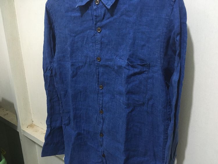เสื้อเชิ้ต ผ้าลินิน  แบรนด์ UNIQLO สีน้ำเงินเข้ม รูปที่ 5