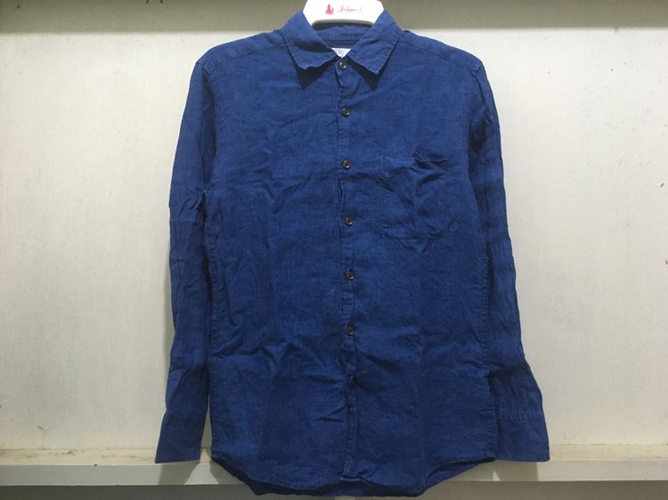 S เสื้อเชิ้ต ผ้าลินิน  แบรนด์ UNIQLO สีน้ำเงินเข้ม