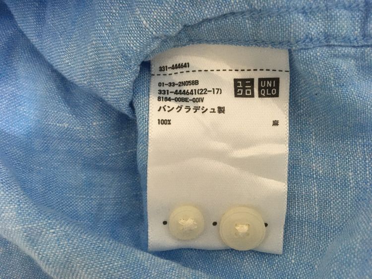 เสื้อเชิ้ต ผ้าลินิน  แบรนด์ UNIQLO สีฟ้า รูปที่ 8