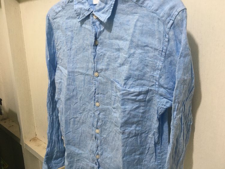 เสื้อเชิ้ต ผ้าลินิน  แบรนด์ UNIQLO สีฟ้า รูปที่ 5