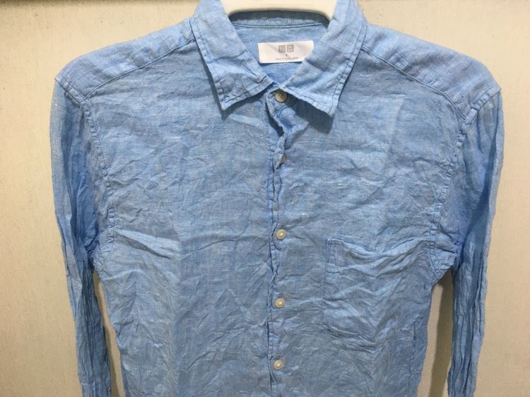 เสื้อเชิ้ต ผ้าลินิน  แบรนด์ UNIQLO สีฟ้า รูปที่ 3