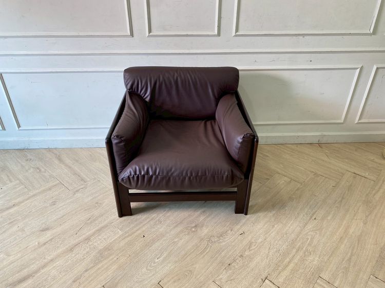 ชุดโซฟา 3+2+1 โครงไม้หวาย เบาะหนัง สีน้ำตาลเข้ม รูปที่ 4