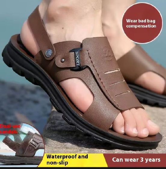 รองเท้าแตะที่มีความโดดเด่นกันน้ำกันลื่นรองเท้าหนังรัดส้นแบบลำลองสำหรับผู้ชาย ขนาด 38-45