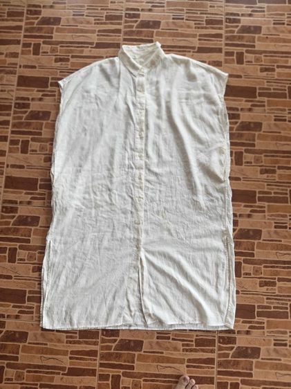 ไม่มีแขน ฟรีไซส์ เดรส | จั๊มสูท อื่นๆ เดรสเชิ้ตแขนกุดผ้าลินินสีขาว  Uniqlo 