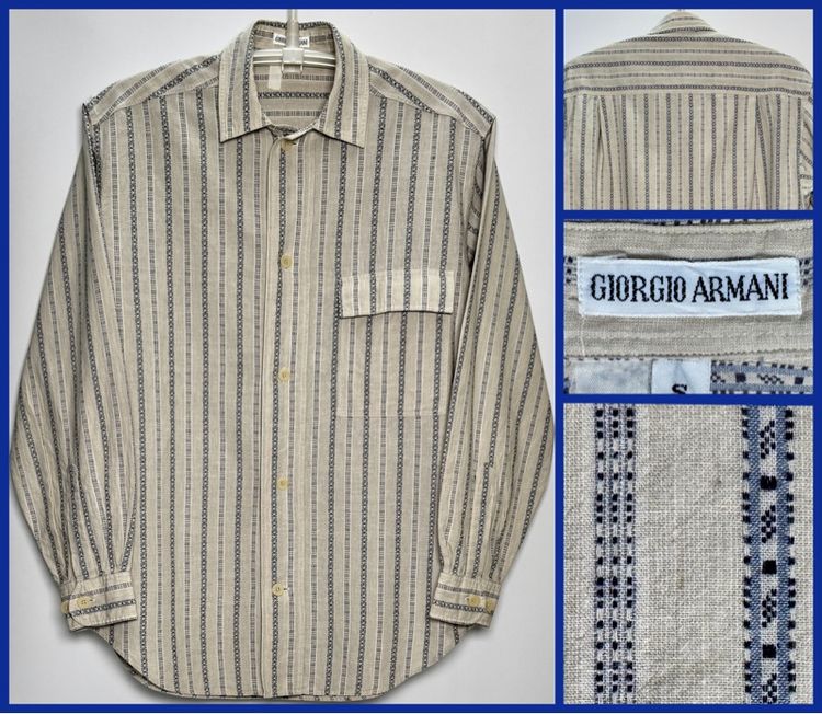 เบจ XL แขนยาว เสื้อเชิ้ต ⚠️MADE IN ITALY‼️เสื้อโปโล GIORGIO ARMANI ของแท้ สไตล์ลำลอ