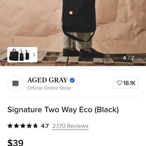 กระเป๋าผ้าแคนวาส​แบรนด์​ AGED​ GRAY​ มือ​ 2​  รูปที่ 5