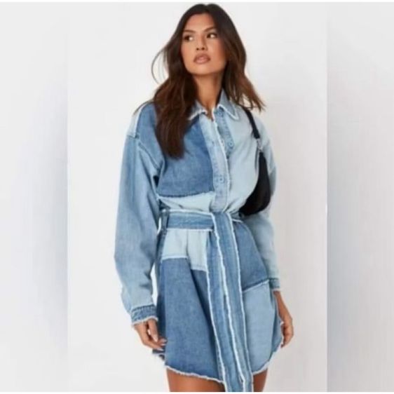 เดรสยีนส์ลายตัดต่อแบรนด์ USA แท้ป้ายห้อย รูปที่ 8