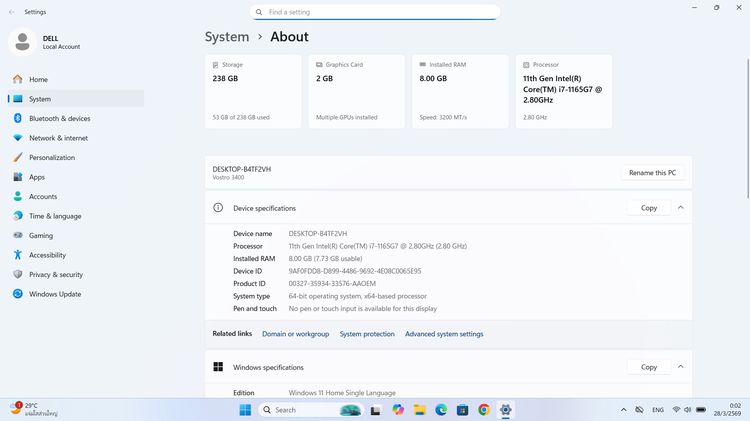 ขาย โน็ตบุ๊ค DELL Vostro3400 Core i7 Gen11 Ram 8 GB  M.2 256 GB จอFull HD IPS แบตเก็บนานๆ วินโดว์แท้ การ์ดจอแยก ราคา8,900บาท รูปที่ 13