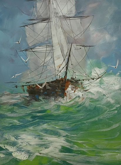 ภาพวาดสีอะคริลิคบนผืนผ้าใบ(Acrylic Painting on Canvas) ชื่อภาพ"ฝ่าคลื่น" ขนาด กว้างxสูง(รวมกรอบ) 48.5x68.5cm เป็นภาพวาดจริง Original สวยมาก รูปที่ 14