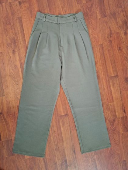 กางเกงผ้าขายาวเอวสูงสีน้ำตาล