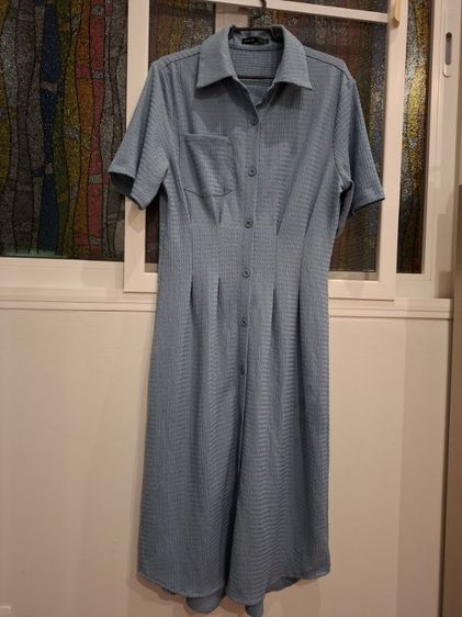 เดรสคอปกสีฟ้า SHEIN