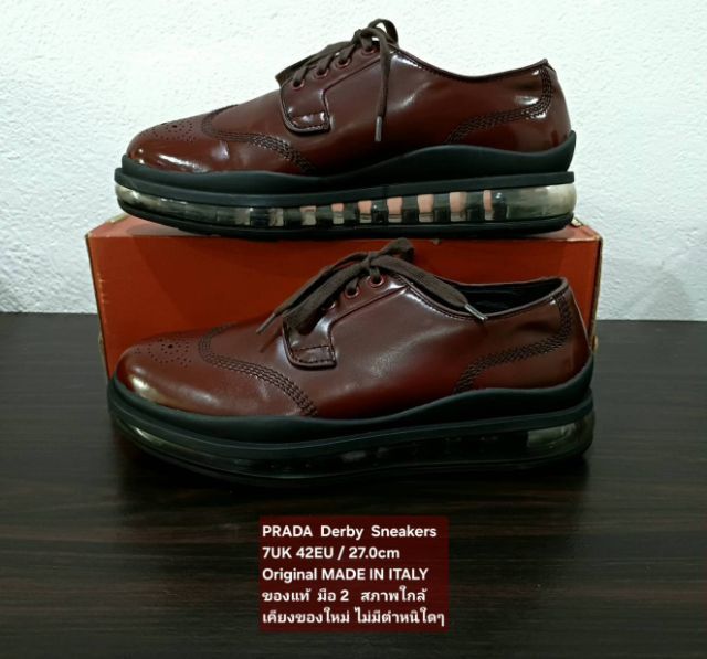 PRADA Berdy Air Sole Sneakers, Men's 7UK 42EU(27.0cm) Original Made in Italy ของแท้ มือ 2 สภาพใกล้เคียงของใหม่ หนังแท้ พื้นเต็ม งดงามมาก รูปที่ 15