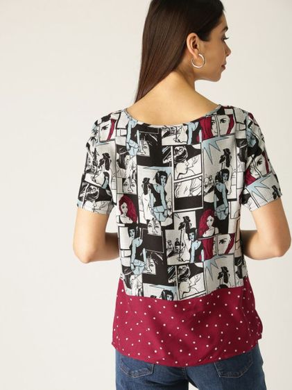 edc Grey Comic and Maroon Polka Dot Short Sleeve Top SIZE S อก 38" รูปที่ 4