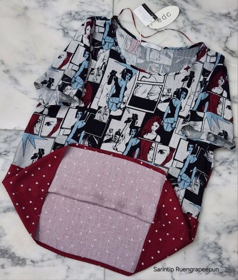 edc Grey Comic and Maroon Polka Dot Short Sleeve Top SIZE S อก 38" รูปที่ 12