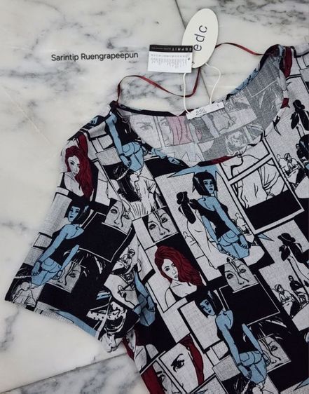 edc Grey Comic and Maroon Polka Dot Short Sleeve Top SIZE S อก 38" รูปที่ 9