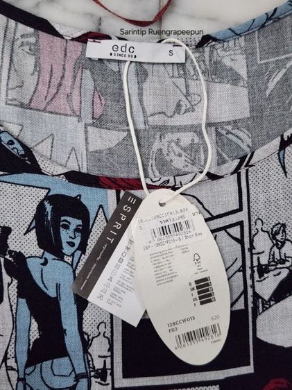 edc Grey Comic and Maroon Polka Dot Short Sleeve Top SIZE S อก 38" รูปที่ 7