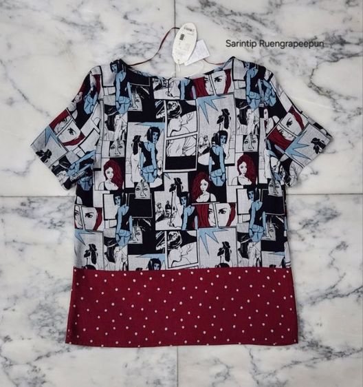 edc Grey Comic and Maroon Polka Dot Short Sleeve Top SIZE S อก 38" รูปที่ 10
