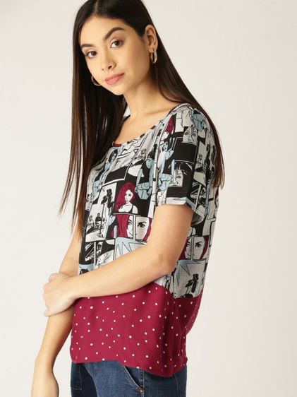 edc Grey Comic and Maroon Polka Dot Short Sleeve Top SIZE S อก 38" รูปที่ 5