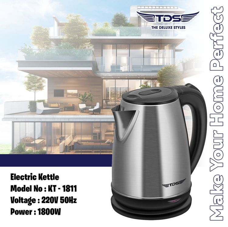 หม้อและกระทะ TDS Electric Kettle กาต้มน้ำไฟฟ้า KT- 1811 foodstainless steel with VDE plug 1800W 1.8L Eco-friendly