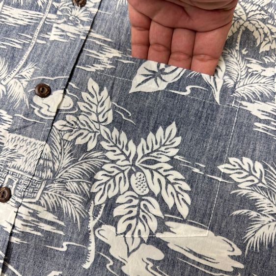 เสื้อฮาวายลายดอก​ Two Palms ผ้า 100 cotton กระเป๋า​ต่อลาย Size S รูปที่ 5