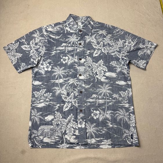 เสื้อฮาวายลายดอก​ Two Palms ผ้า 100 cotton กระเป๋า​ต่อลาย Size S รูปที่ 2