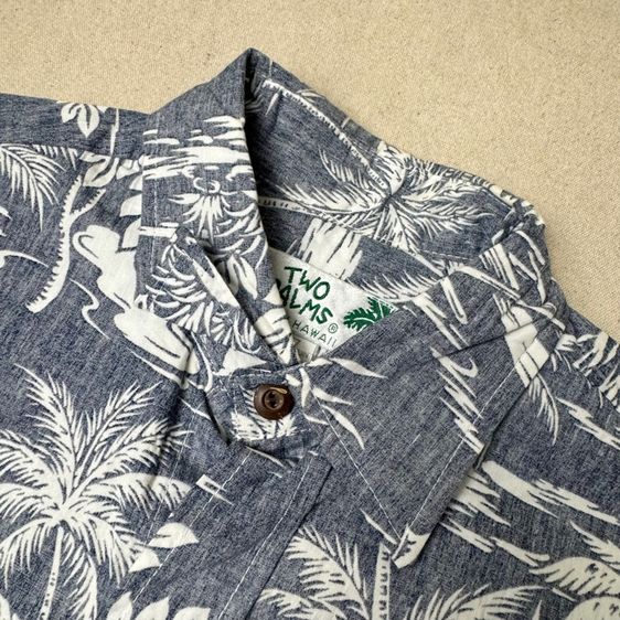 เสื้อฮาวายลายดอก​ Two Palms ผ้า 100 cotton กระเป๋า​ต่อลาย Size S รูปที่ 4