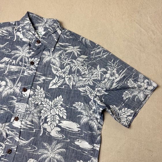 เสื้อฮาวายลายดอก​ Two Palms ผ้า 100 cotton กระเป๋า​ต่อลาย Size S
