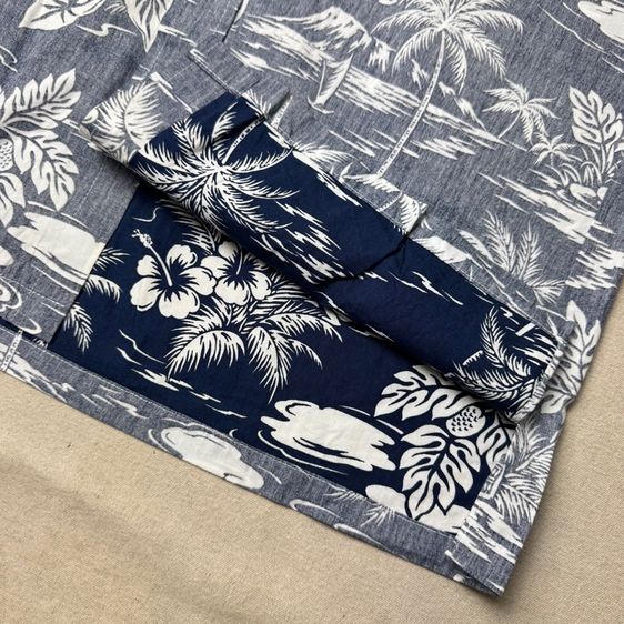 เสื้อฮาวายลายดอก​ Two Palms ผ้า 100 cotton กระเป๋า​ต่อลาย Size S รูปที่ 7