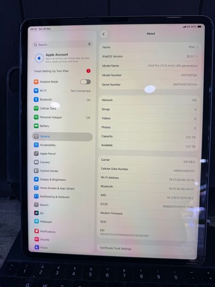 ipad pro gen4 12.9” 1TB sim wifi รูปที่ 3