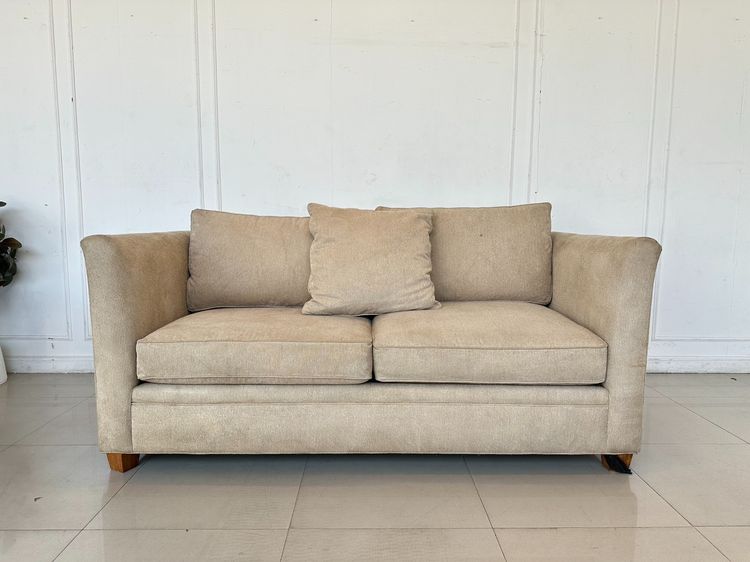 โซฟา 2 ที่นั่ง เบาะผ้าสีน้ำตาล ถอดปลอกได้ 