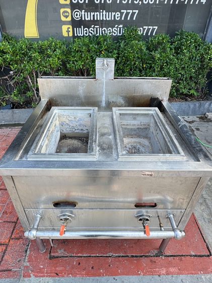 เตาทอดสแตนเลส เกรด 304 แบบ 2 หลุม ด้านบนมารางน้ำทิ้งและ 1 ก็อกน้ำ  (ขนาดกว้าง 90 CM.)  รูปที่ 10